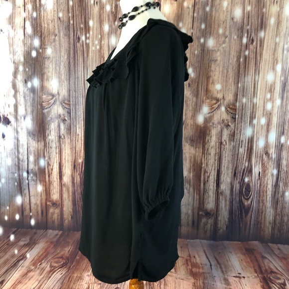 CHELSEA STUDIO Black 3/4 Sleeve Ruffle Neck Top - Picture 5 of 8